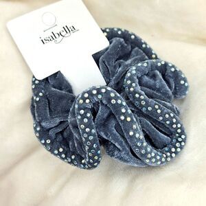 LARGE Gray crushed velvet mermaid rhinestone trim scrunchie
